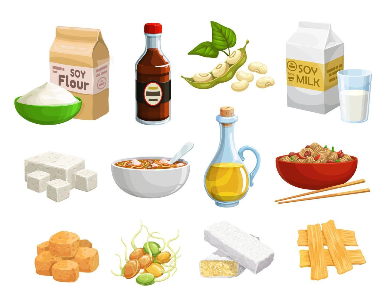 produtos alimentares de soja orgânicos naturais e refeição saudável vetor
