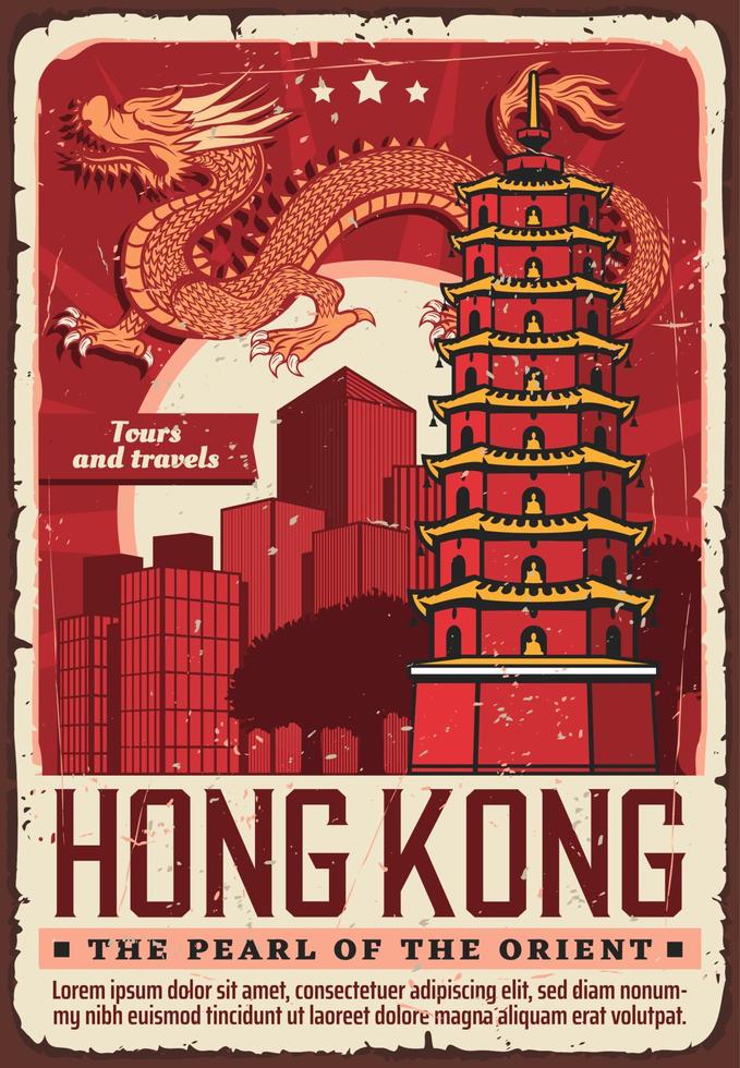 bem-vindo ao cartaz de viagens de hong kong, leste da ásia vetor