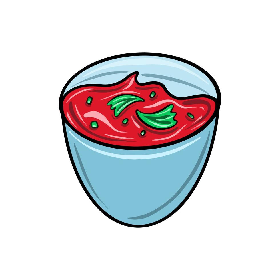 salsa de pimentão vetorial em uma tigela cinza. comida rápida mexicana. ilustração de molho em estilo simples de desenho animado. vetor