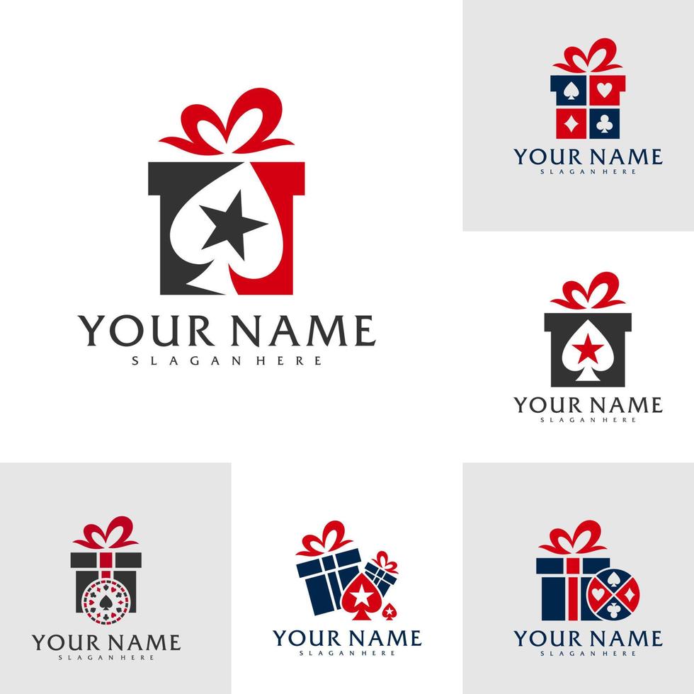 conjunto de modelo de vetor de logotipo de pôquer de presente, conceitos de design de logotipo de pôquer criativo