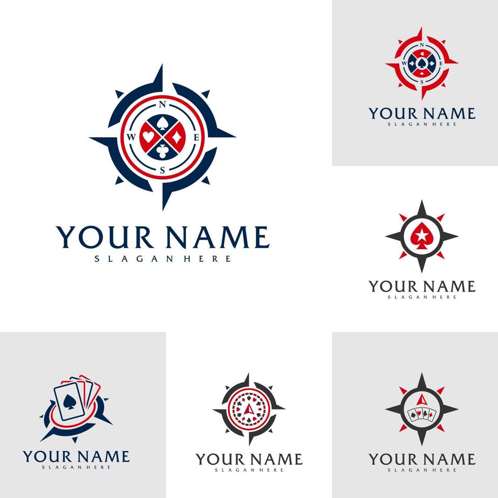 conjunto de modelo de vetor de logotipo de pôquer bússola, conceitos criativos de design de logotipo de pôquer