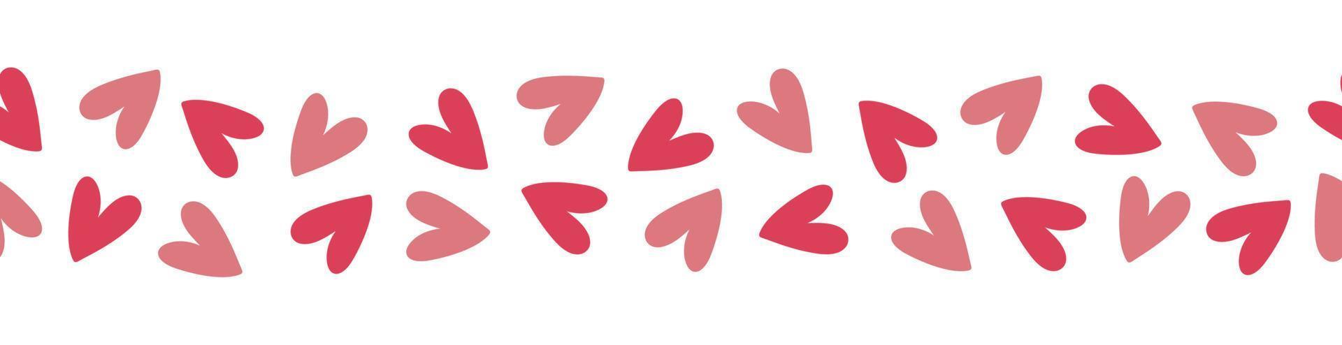 borda perfeita com corações vermelhos e rosa. estilo doodle desenhado à mão vetor