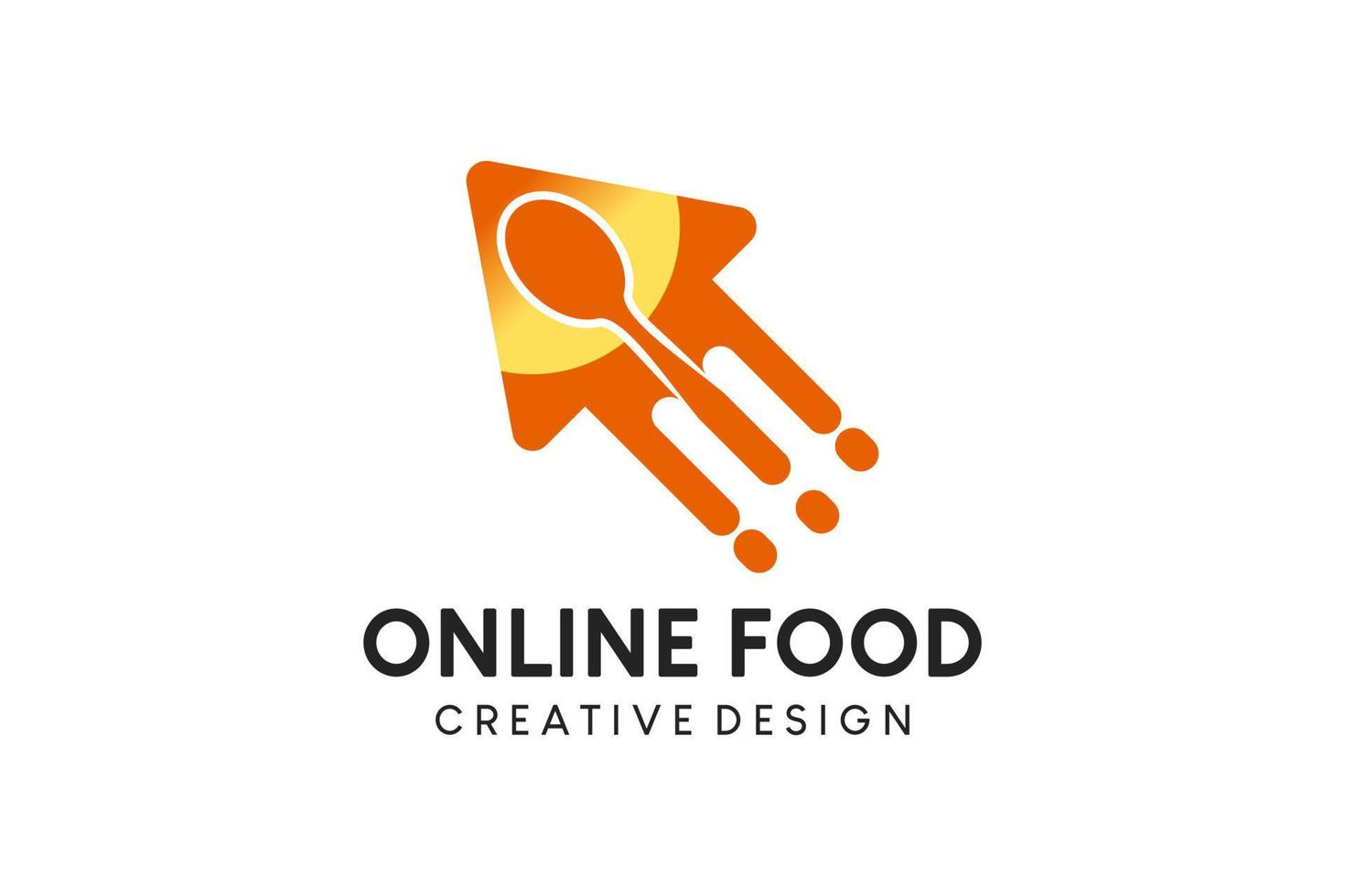 design de logotipo de ilustração vetorial de comida online, ícone de pedido de comida com conceito de colher e garfo no ícone de seta vetor