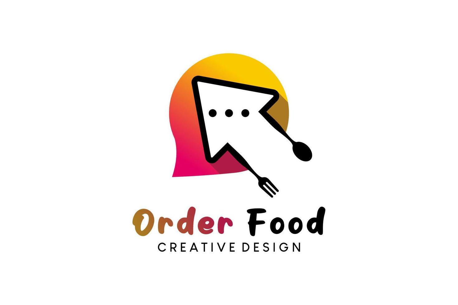 design de logotipo de comida on-line, ilustração vetorial de pedido de comida com conceito de bate-papo criativo vetor