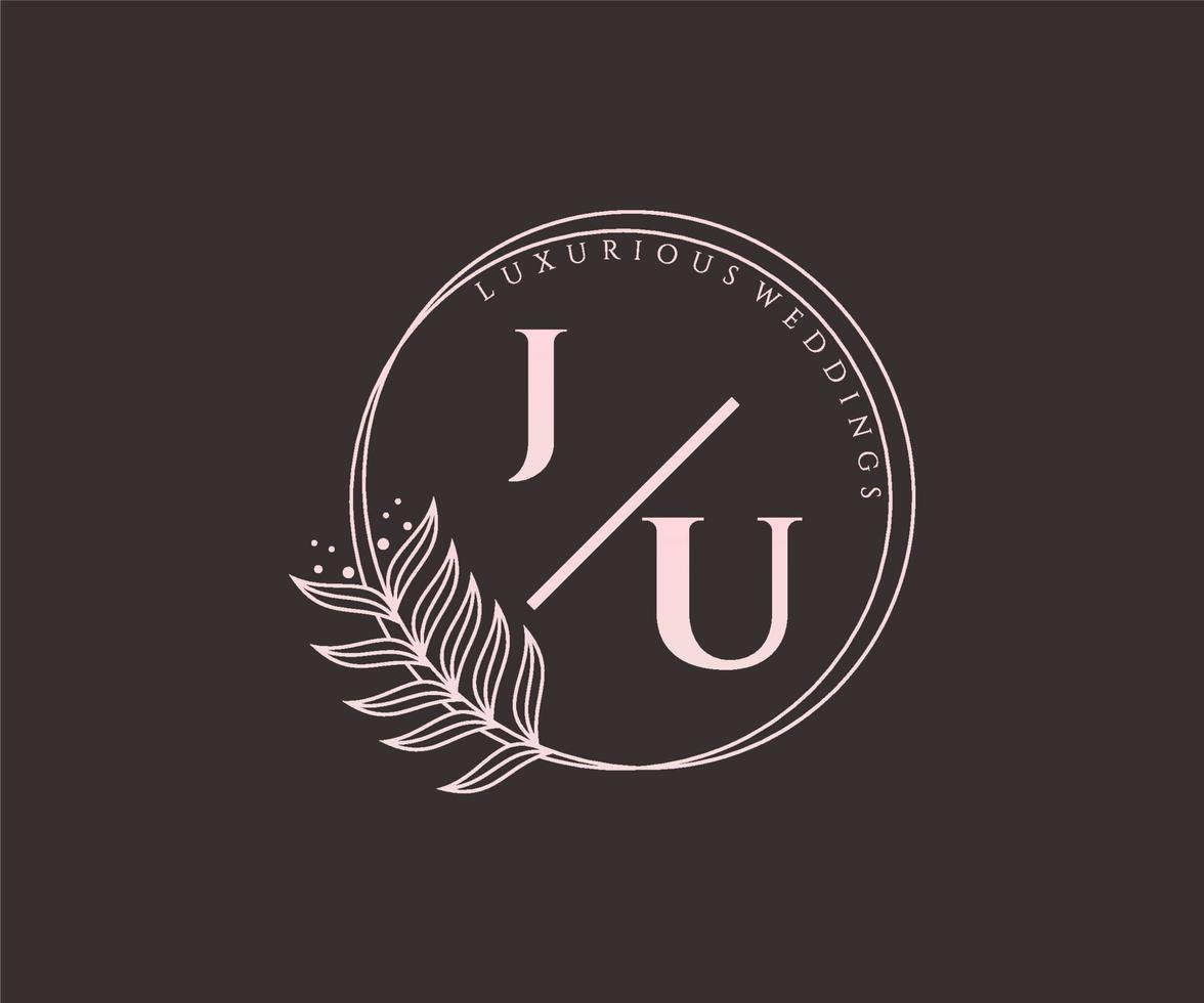 ju letras iniciais modelo de logotipos de monograma de casamento, modelos modernos minimalistas e florais desenhados à mão para cartões de convite, salve a data, identidade elegante. vetor