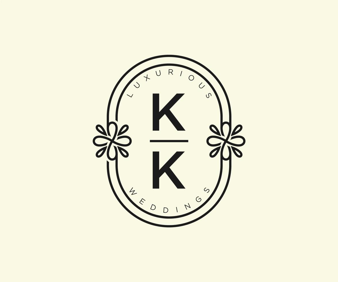 kk letras iniciais modelo de logotipos de monograma de casamento, modelos minimalistas e florais modernos desenhados à mão para cartões de convite, salve a data, identidade elegante. vetor