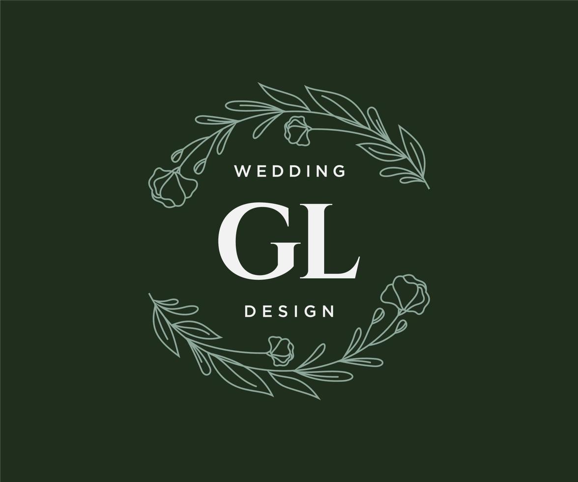 gl letras iniciais coleção de logotipos de monograma de casamento, modelos minimalistas e florais modernos desenhados à mão para cartões de convite, salve a data, identidade elegante para restaurante, boutique, café em vetor