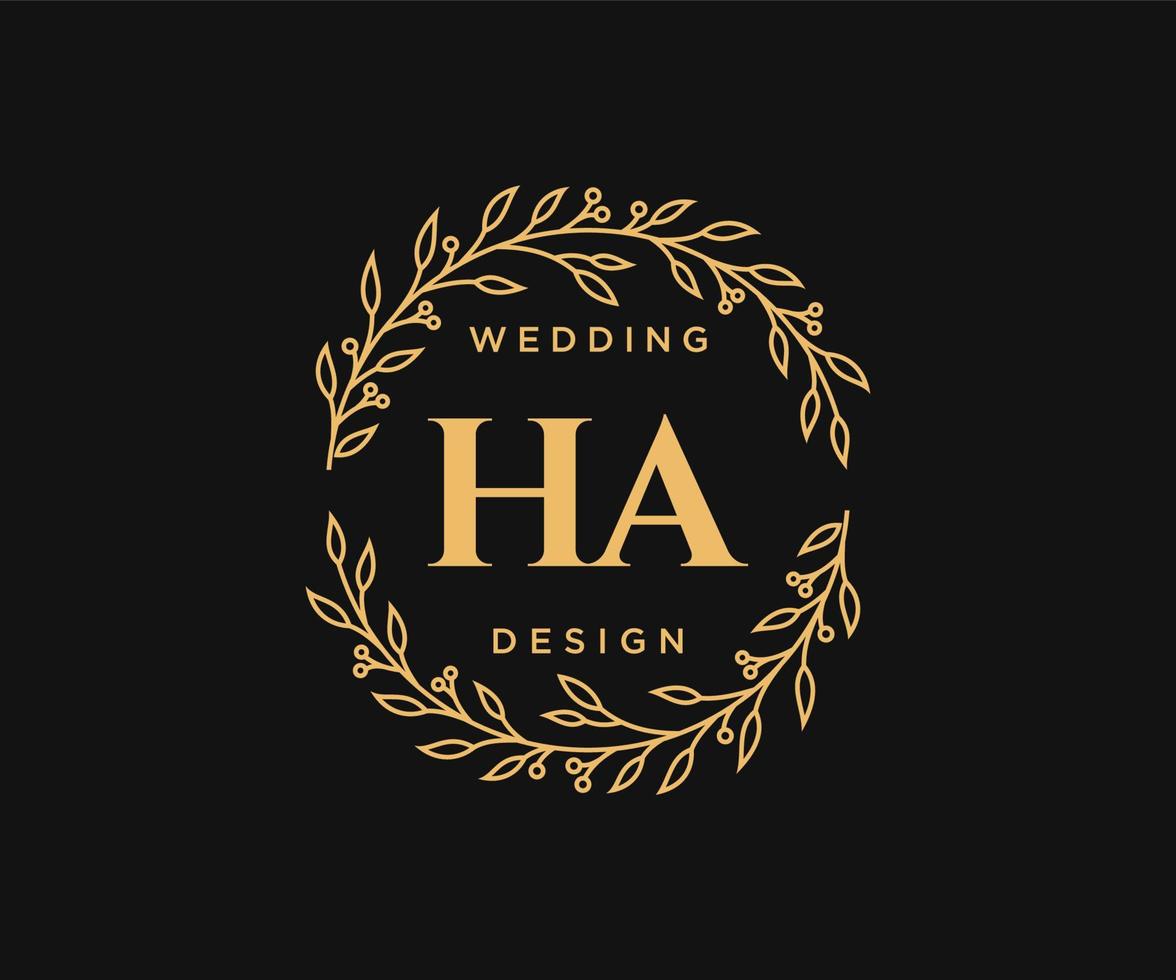 ha coleção de logotipos de monograma de casamento de letras iniciais, modelos minimalistas e florais modernos desenhados à mão para cartões de convite, salve a data, identidade elegante para restaurante, boutique, café em vetor