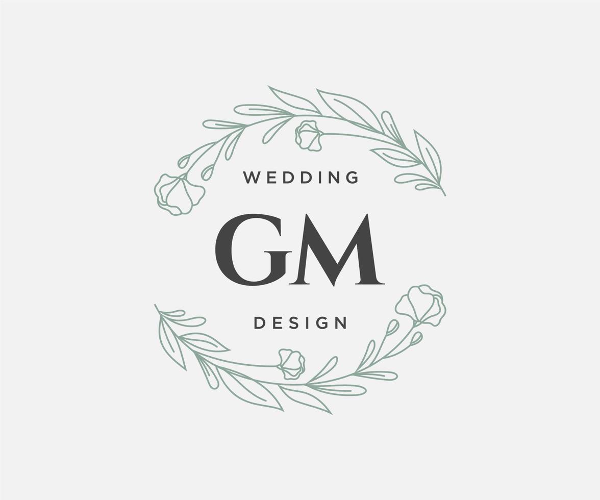 gm letras iniciais coleção de logotipos de monograma de casamento, modelos minimalistas e florais modernos desenhados à mão para cartões de convite, salve a data, identidade elegante para restaurante, boutique, café em vetor