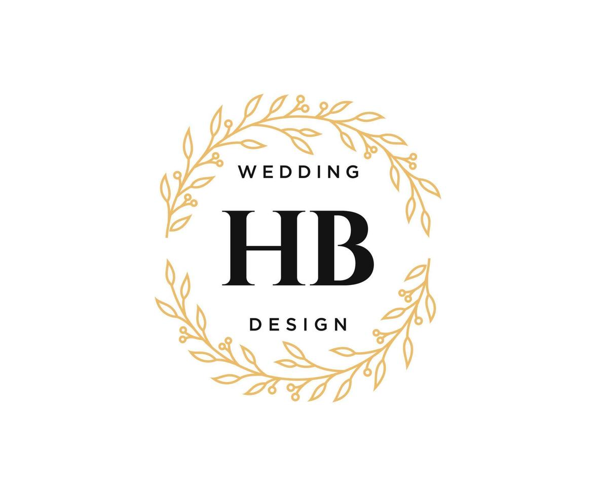 hb letras iniciais coleção de logotipos de monograma de casamento, modelos modernos minimalistas e florais desenhados à mão para cartões de convite, salve a data, identidade elegante para restaurante, boutique, café em vetor