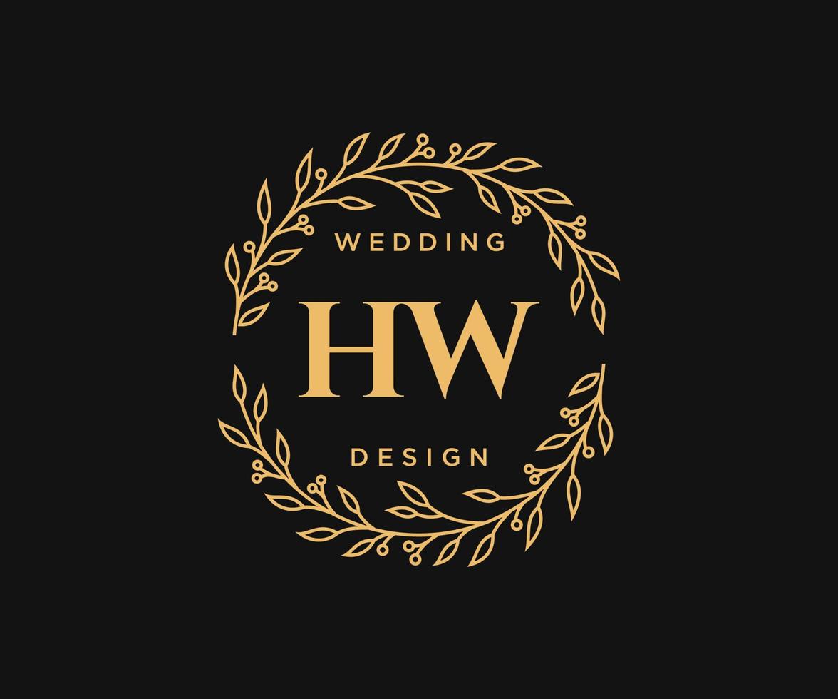 hw letras iniciais coleção de logotipos de monograma de casamento, modelos modernos minimalistas e florais desenhados à mão para cartões de convite, salve a data, identidade elegante para restaurante, boutique, café em vetor