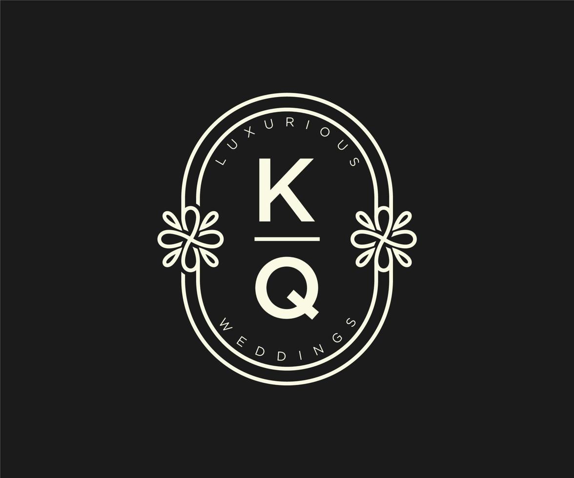 modelo de logotipos de monograma de casamento de carta inicial kq, modelos minimalistas e florais modernos desenhados à mão para cartões de convite, salve a data, identidade elegante. vetor