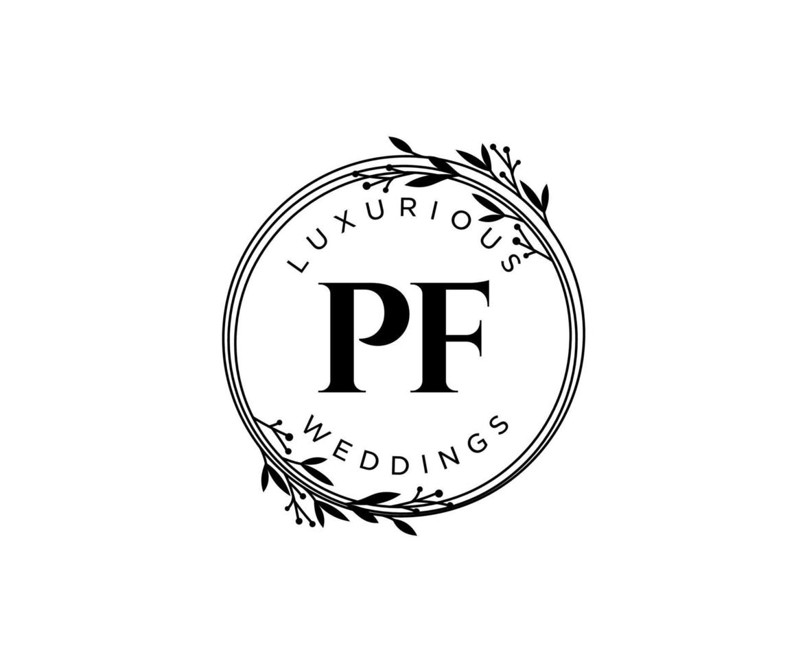 pf letras iniciais modelo de logotipos de monograma de casamento, modelos modernos minimalistas e florais desenhados à mão para cartões de convite, salve a data, identidade elegante. vetor