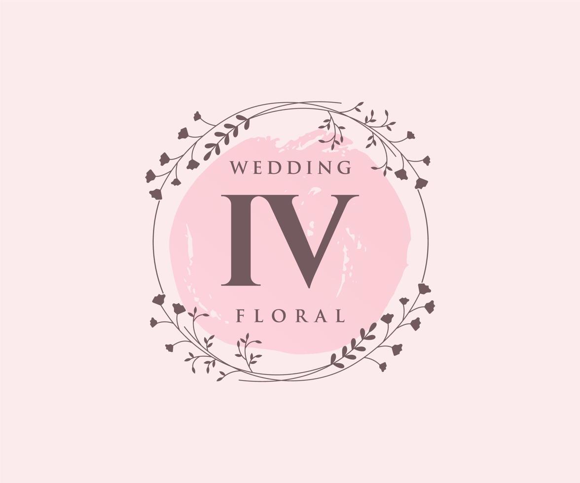 iv letras iniciais modelo de logotipos de monograma de casamento, modelos modernos minimalistas e florais desenhados à mão para cartões de convite, salve a data, identidade elegante. vetor