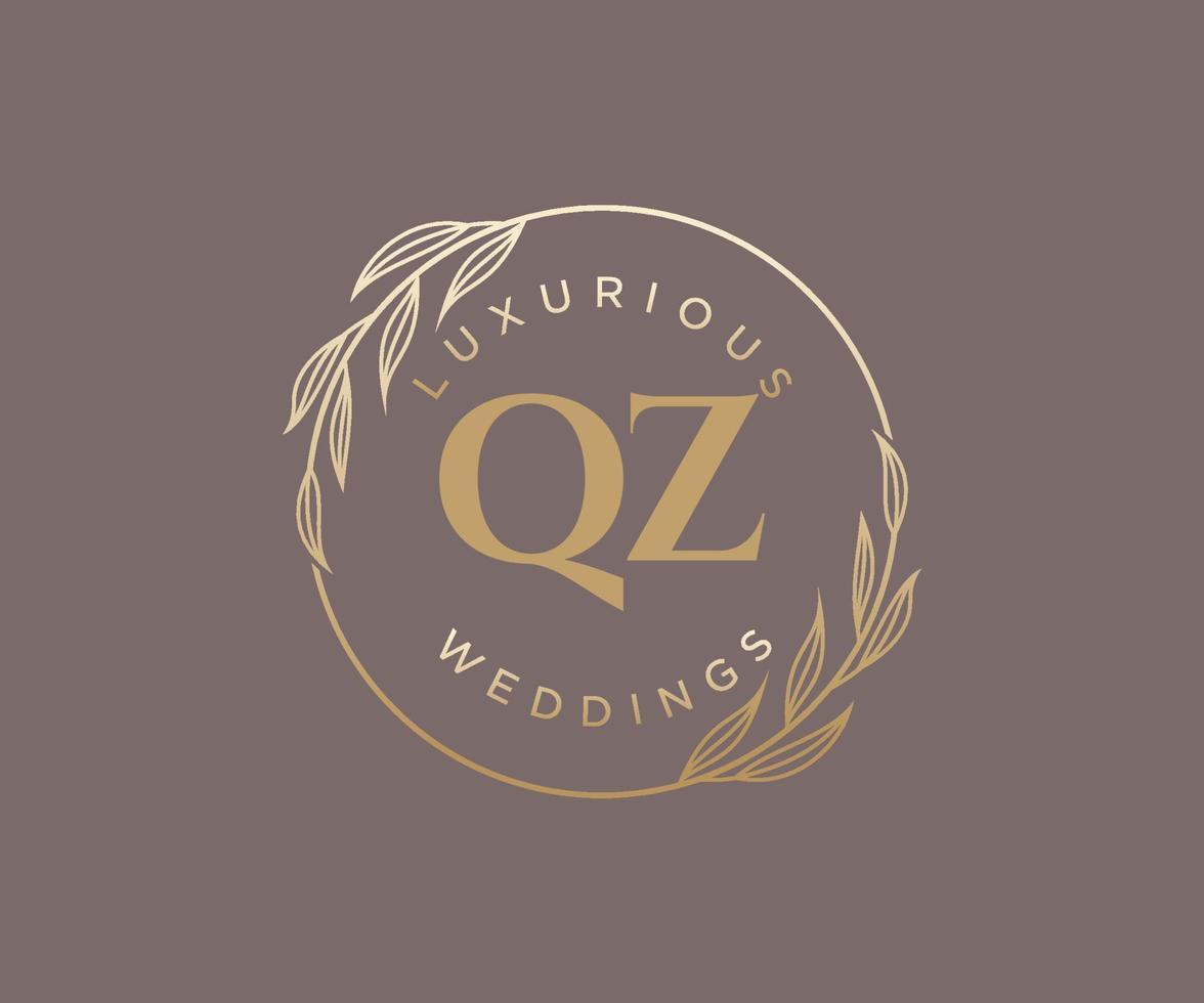 modelo de logotipos de monograma de casamento de carta inicial qz, modelos minimalistas e florais modernos desenhados à mão para cartões de convite, salve a data, identidade elegante. vetor