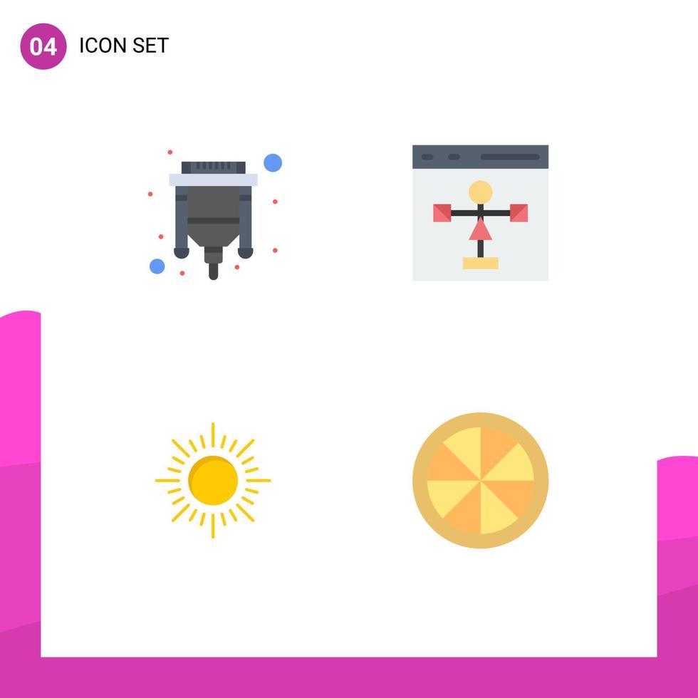 conjunto de 4 pacotes de ícones planos comerciais para cabo sol hdmi desenvolvimento pôr do sol elementos de design vetoriais editáveis vetor