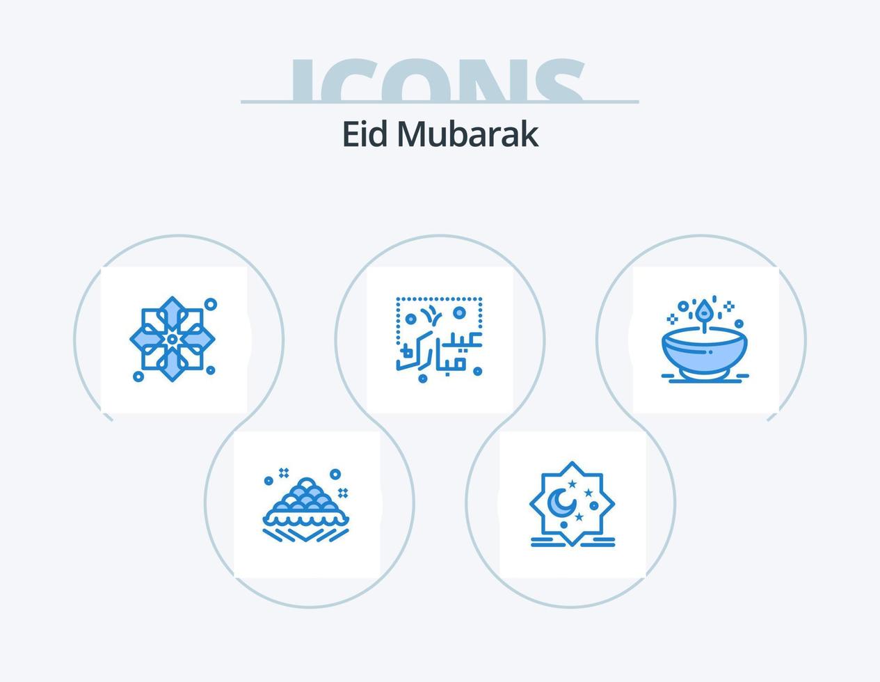 eid mubarak blue icon pack 5 design de ícones. tipografia. eid. eid. muçulmano. Projeto vetor