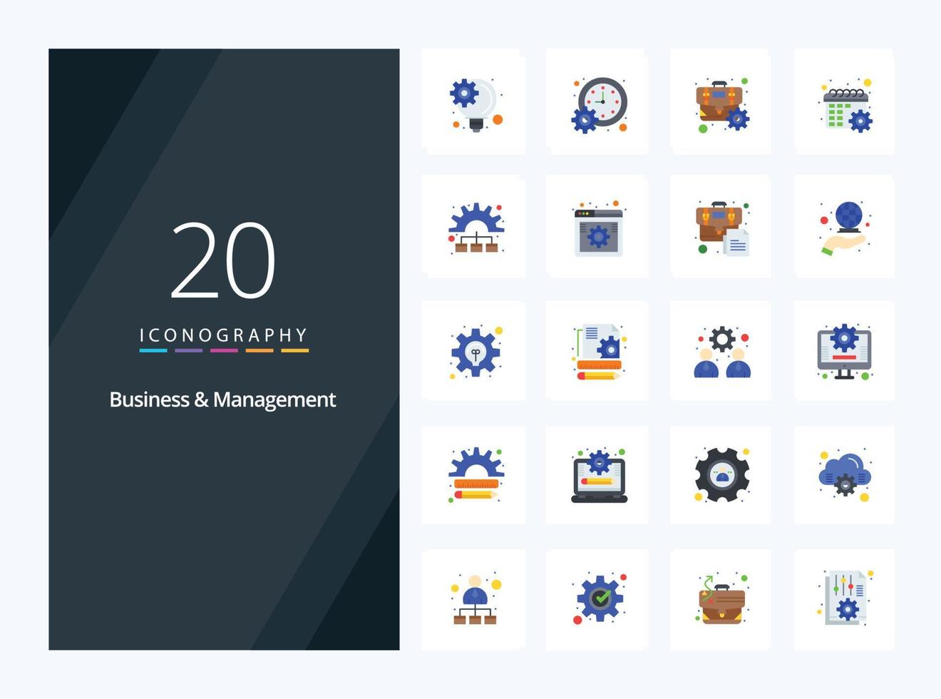 20 ícones de cores planas de negócios e gerenciamento para apresentação vetor