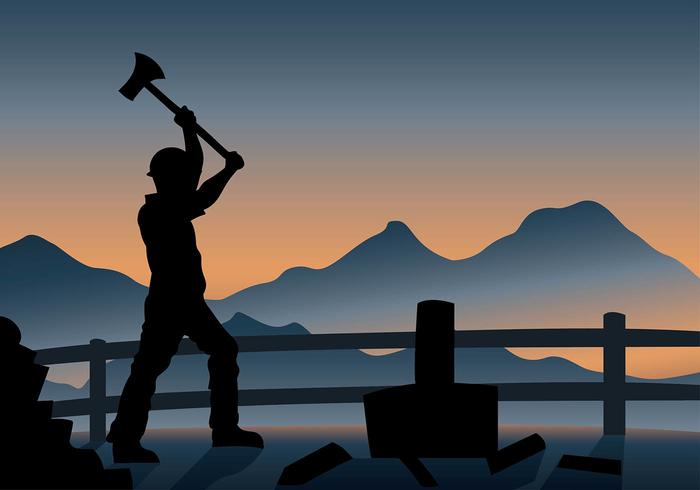 Woodcutter silhouette afternoon free vector