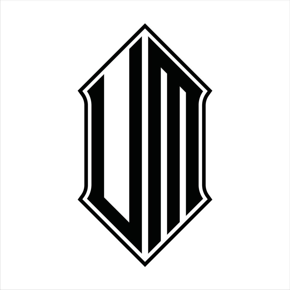 monograma de logotipo com formato de escudo e modelo de design de contorno resumo de ícone de vetor