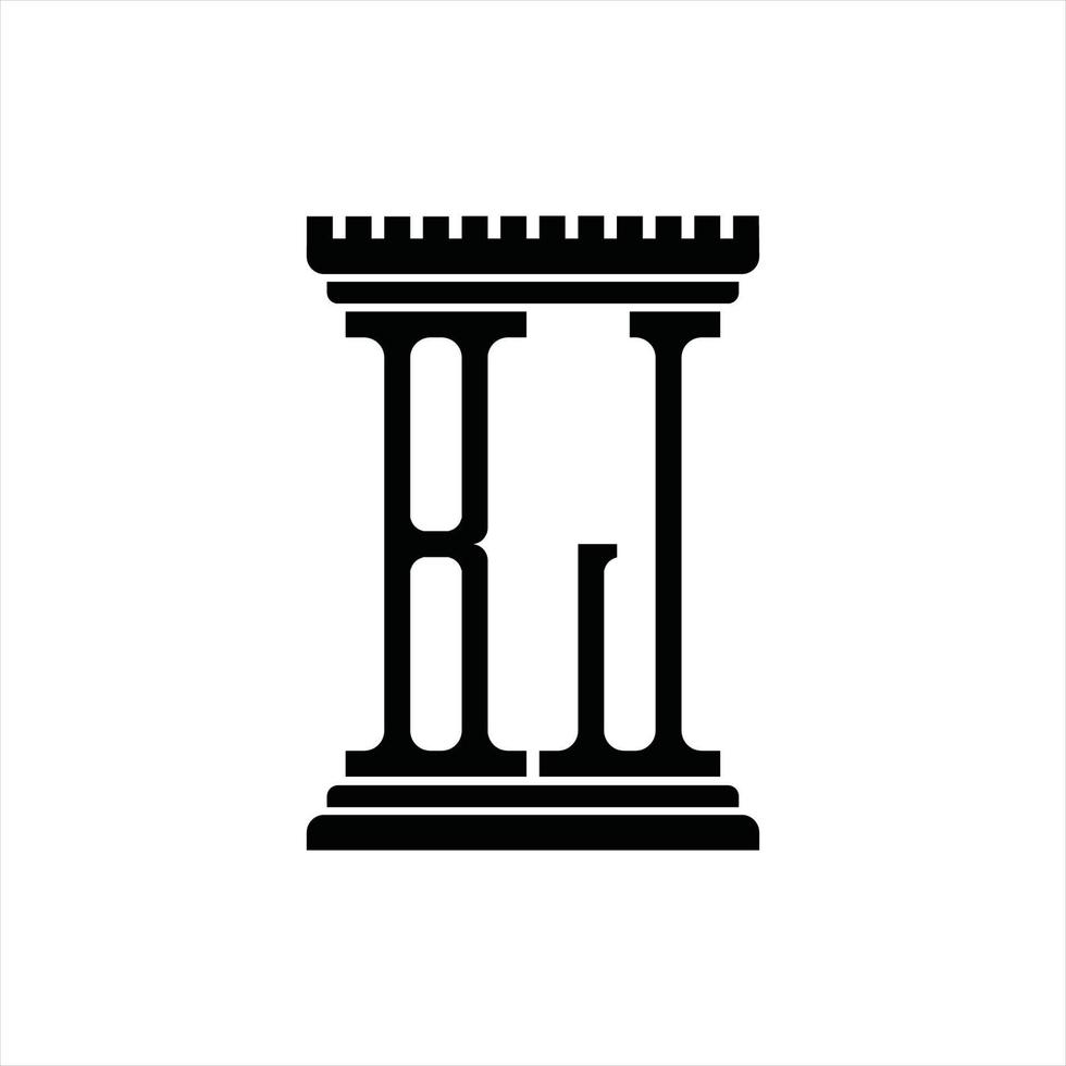 monograma de logotipo bj com modelo de design de forma de pilar vetor