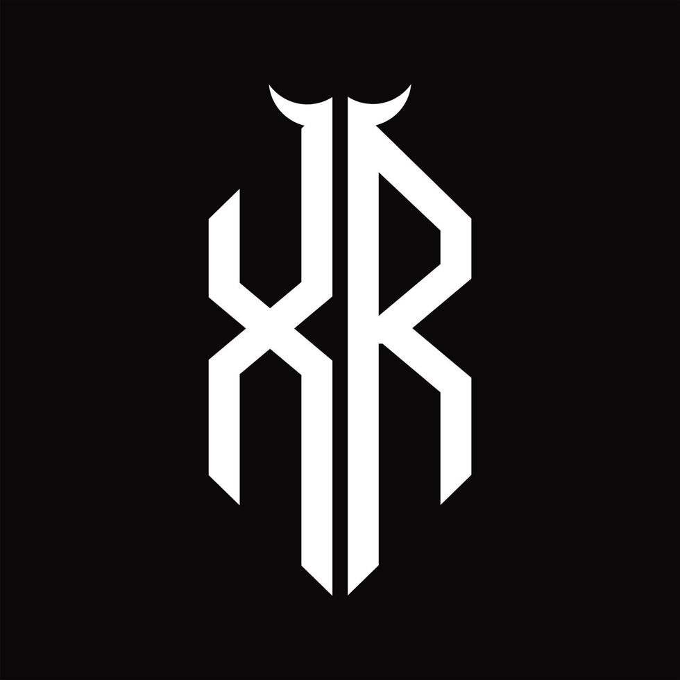 monograma do logotipo xr com modelo de design preto e branco isolado em forma de chifre vetor
