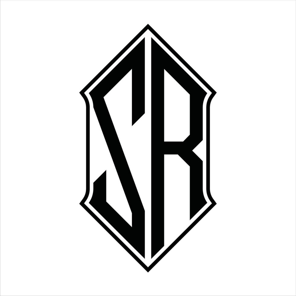 monograma do logotipo zr com forma de escudo e modelo de design de contorno resumo do ícone do vetor