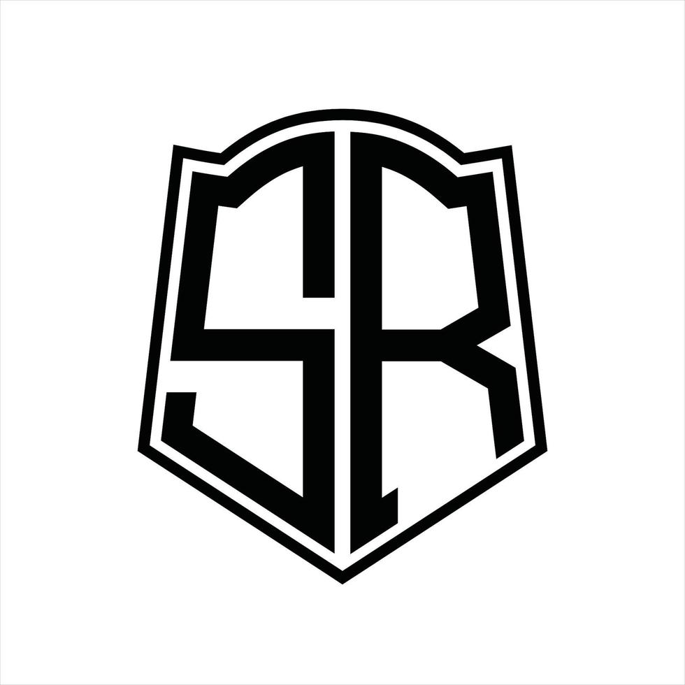monograma de logotipo sr com modelo de design de contorno de forma de escudo vetor
