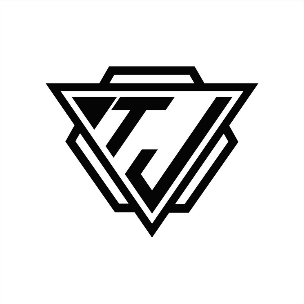 monograma do logotipo tj com modelo de triângulo e hexágono vetor