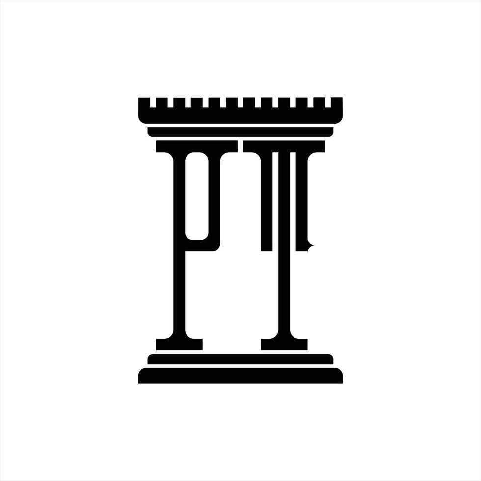 monograma de logotipo pt com modelo de design de forma de pilar vetor