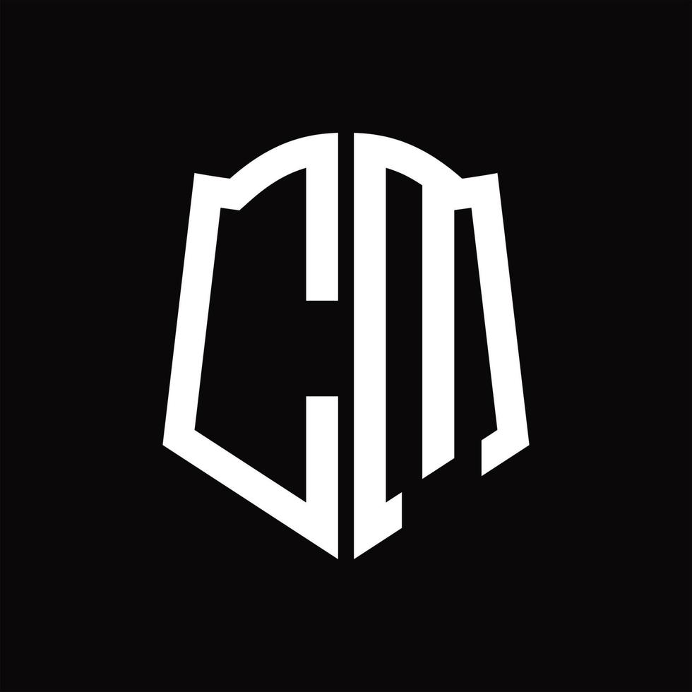 monograma de logotipo cm com modelo de design de fita em forma de escudo vetor