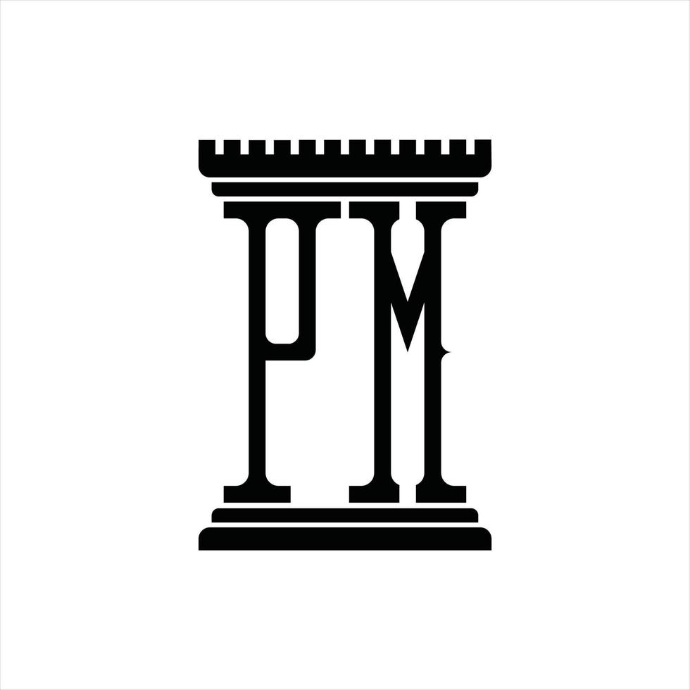 monograma de logotipo pm com modelo de design de forma de pilar vetor