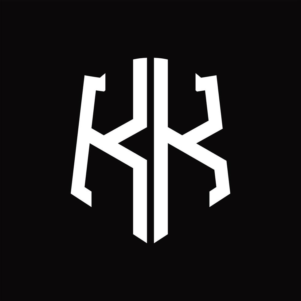 monograma de logotipo kk com modelo de design de fita em forma de escudo vetor