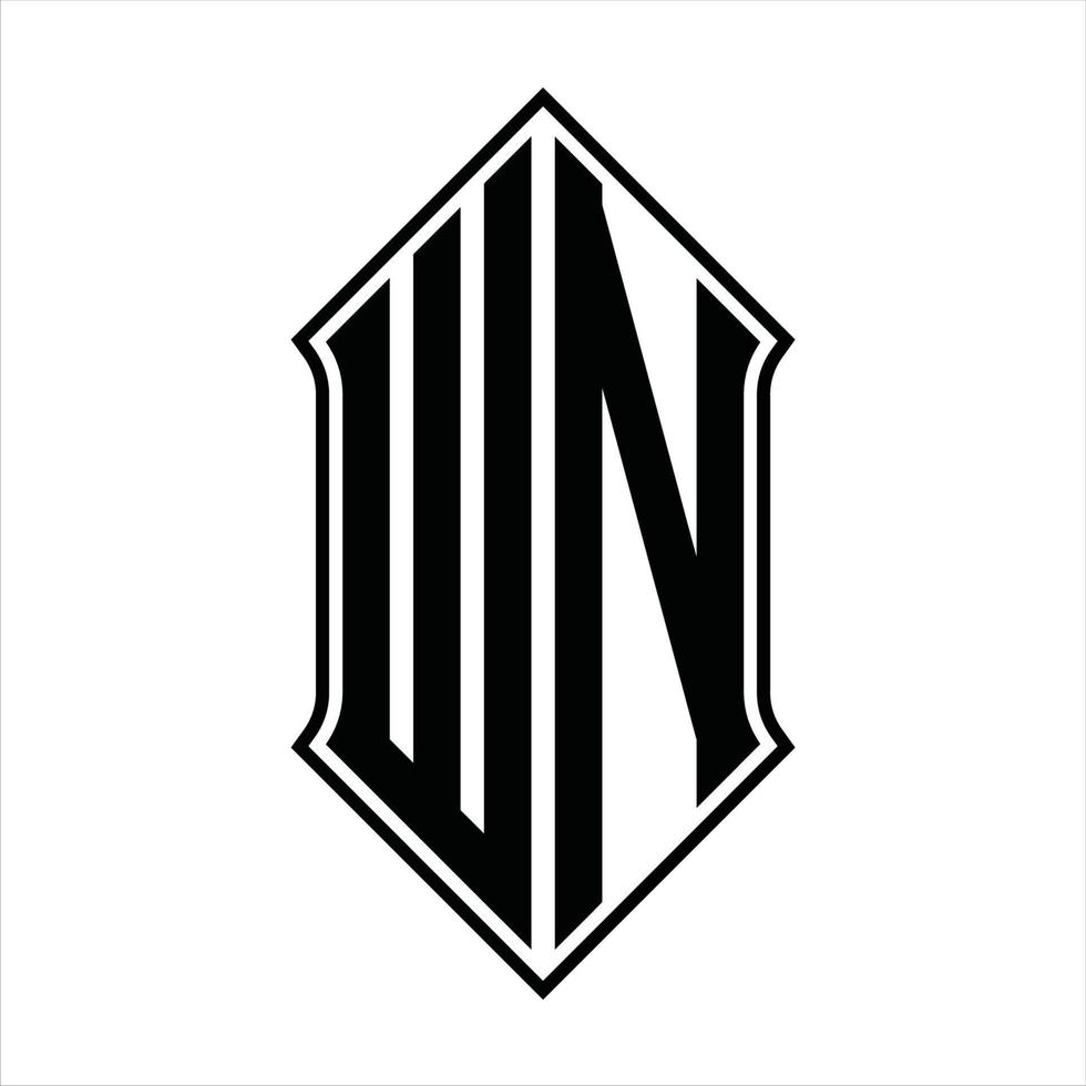 monograma de logotipo wn com formato de escudo e modelo de design de contorno resumo de ícone de vetor