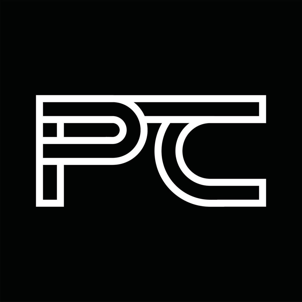 monograma do logotipo do pc com espaço negativo de estilo de linha vetor