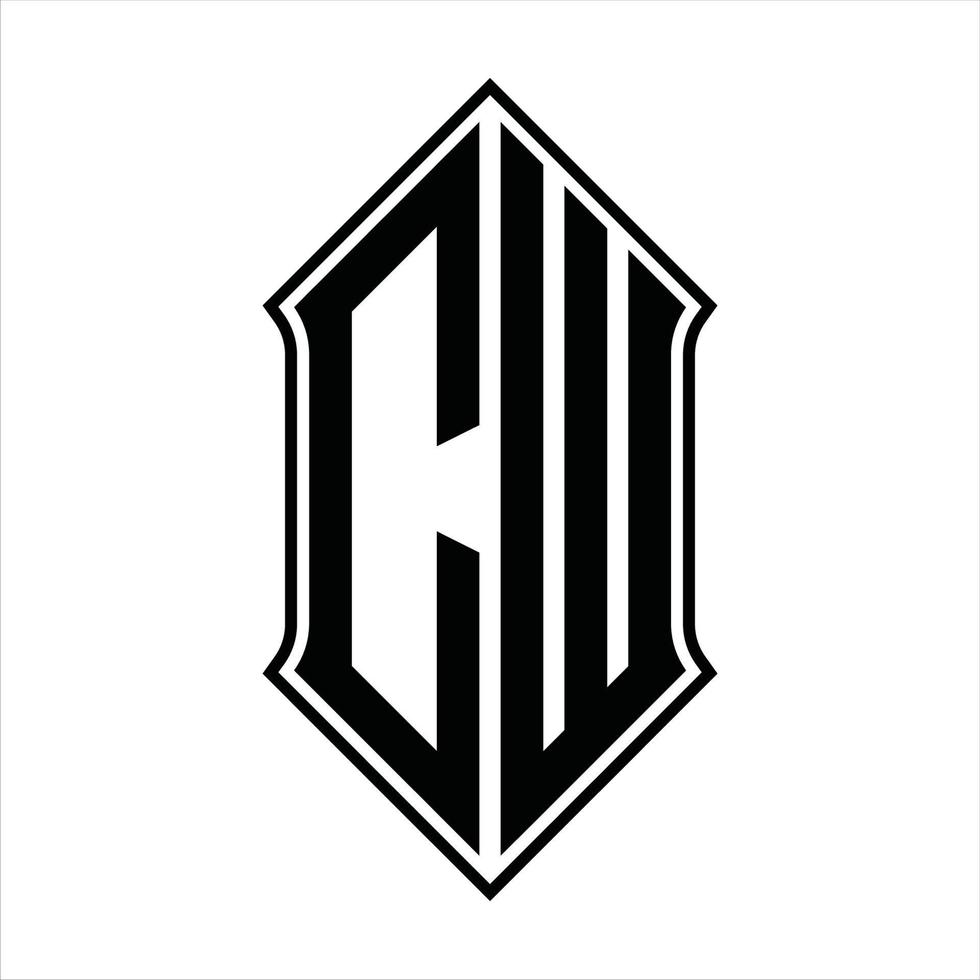 monograma do logotipo cw com forma de escudo e modelo de design de contorno resumo do ícone do vetor