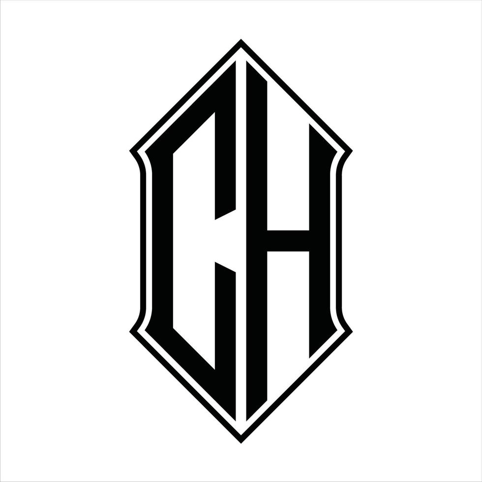 monograma do logotipo ch com forma de escudo e modelo de design de contorno resumo do ícone do vetor