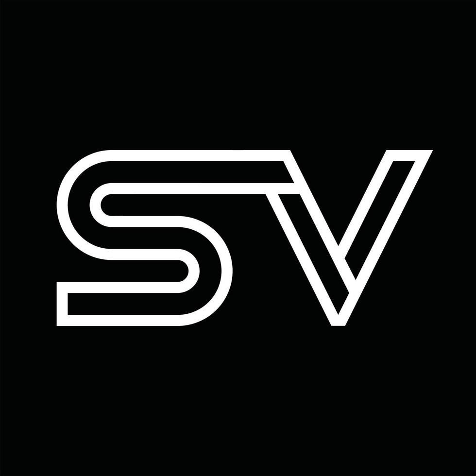 monograma do logotipo sv com espaço negativo de estilo de linha vetor