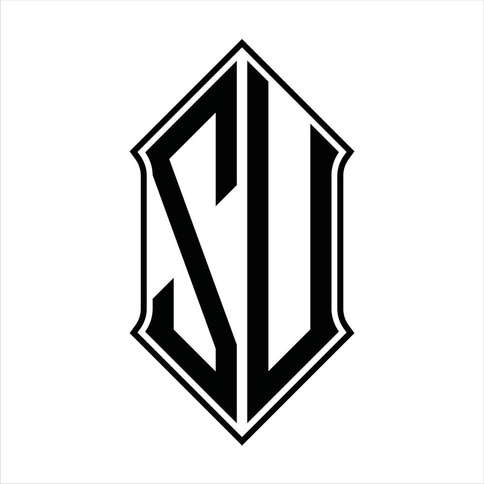 monograma do logotipo zu com formato de escudo e modelo de design de contorno resumo do ícone do vetor