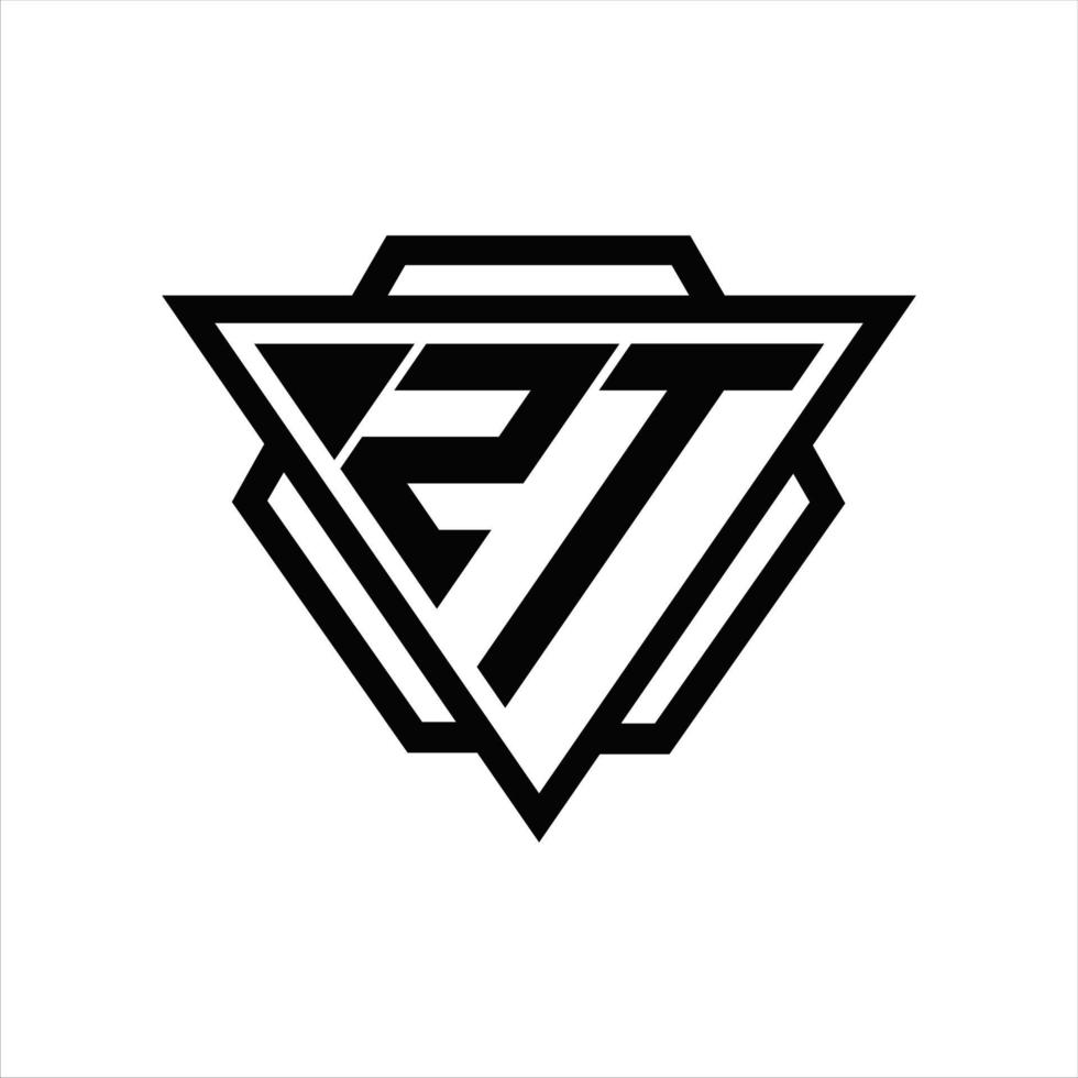 monograma do logotipo zt com modelo de triângulo e hexágono vetor