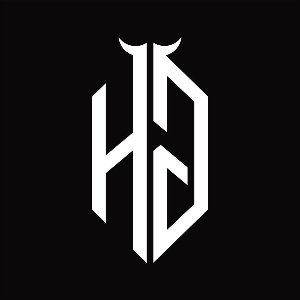 monograma de logotipo hg com modelo de design preto e branco isolado em forma de chifre vetor
