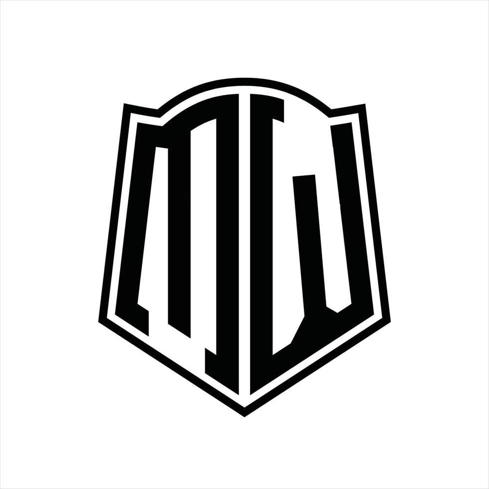 monograma de logotipo mw com modelo de design de contorno de forma de escudo vetor