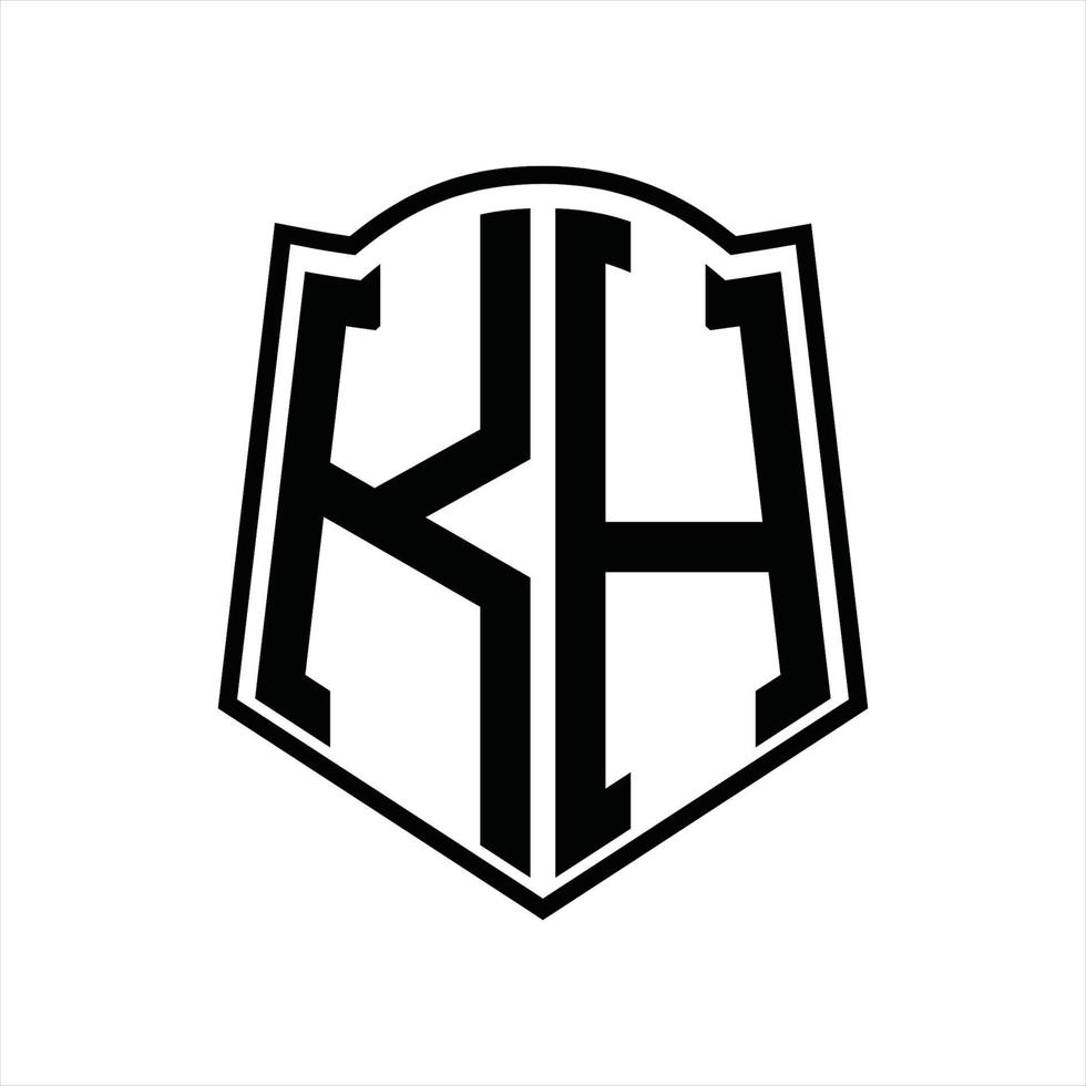 monograma de logotipo kh com modelo de design de contorno de forma de escudo vetor