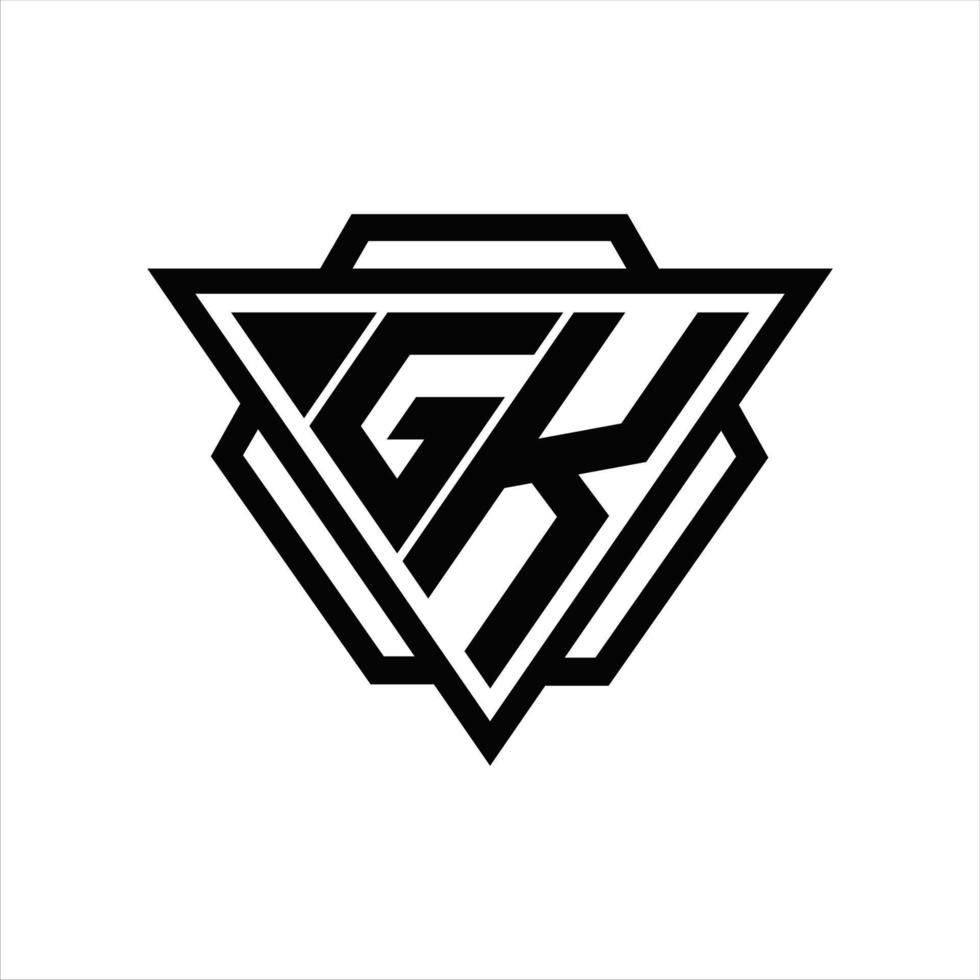monograma de logotipo gk com modelo de triângulo e hexágono vetor