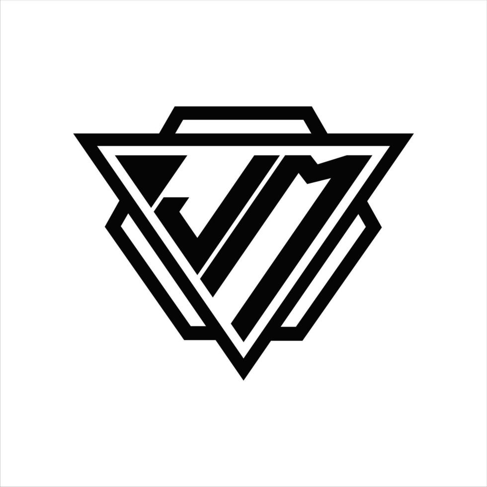 monograma do logotipo jm com modelo de triângulo e hexágono vetor