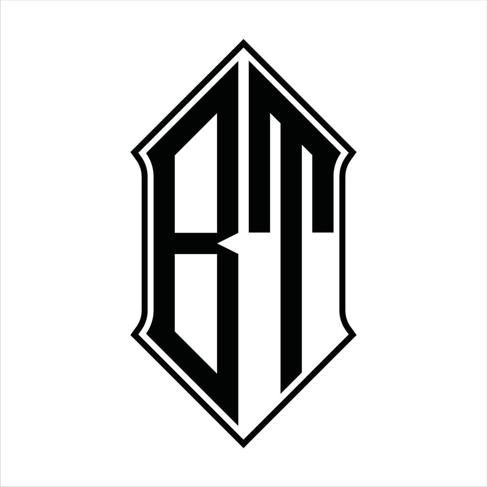 monograma do logotipo bt com formato de escudo e modelo de design de contorno resumo do ícone do vetor