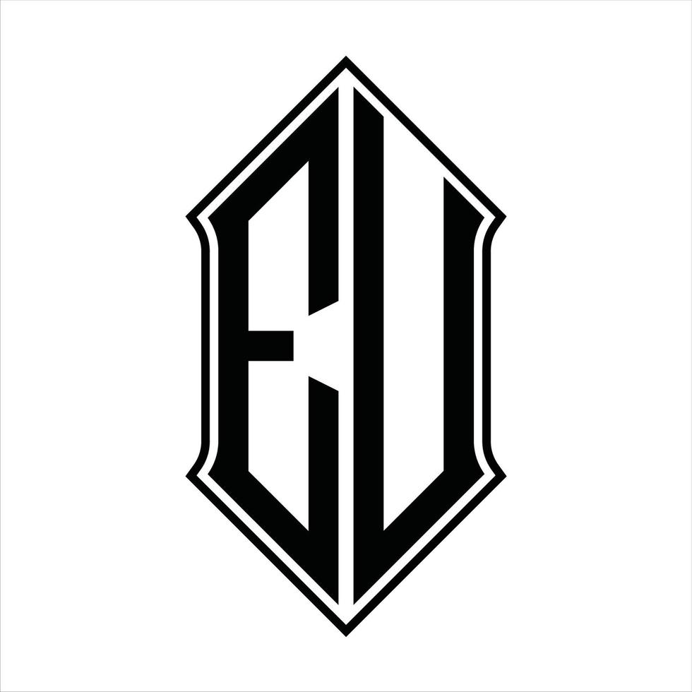 monograma do logotipo da ue com forma de escudo e modelo de design de contorno resumo do ícone do vetor