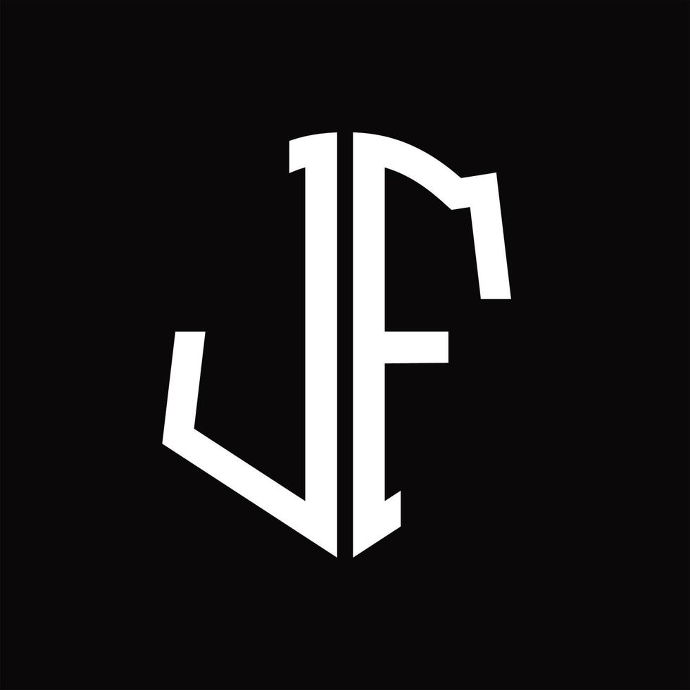 monograma do logotipo jf com modelo de design de fita em forma de escudo vetor