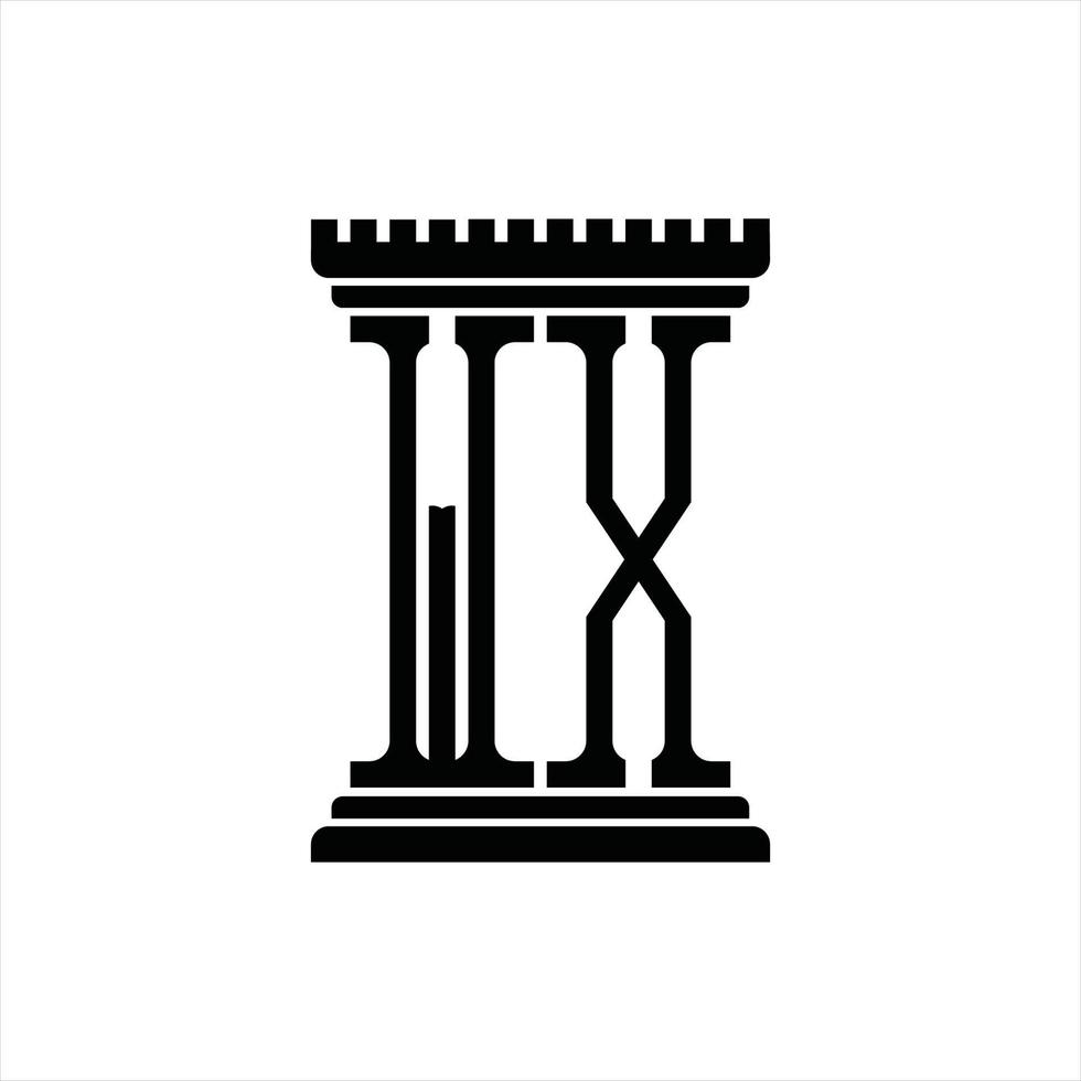 monograma de logotipo wx com modelo de design de forma de pilar vetor