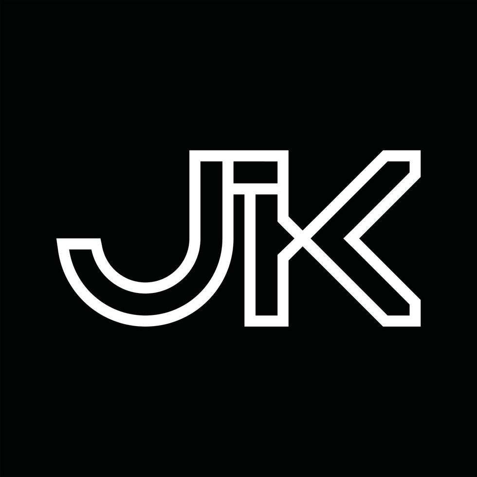 monograma de logotipo jk com espaço negativo de estilo de linha vetor